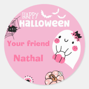 Sticker Rond Halloween heureux personnalisé avec mignon Fantôme
