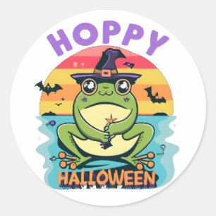 Sticker Rond Halloween Hoppy, adorable grenouille caricaturale