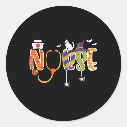 Sticker Rond Halloween Infirmière Stethoscope mignonette Scrub (Devant)