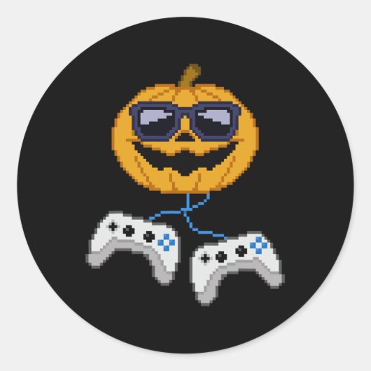 Sticker Rond Halloween Jack-o'-lantern Pixeleleled Jeu Gamer Bo (Devant)