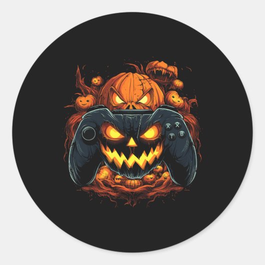 Sticker Rond Halloween Jeu Jack-o'-lantern Citrouille Face cont (Devant)