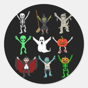 Sticker Rond Halloween Jubilation Danser Monstres Garçons Fille