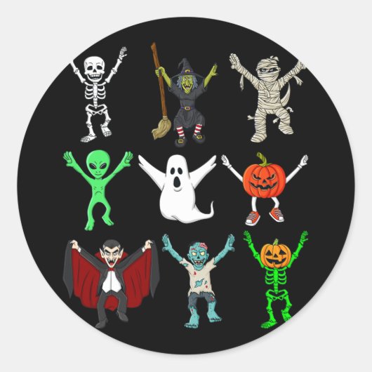 Sticker Rond Halloween Jubilation Danser Monstres Garçons Fille (Devant)