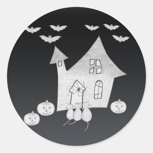 Sticker Rond Halloween la nuit avec Haunted House, chauves-sour (Devant)