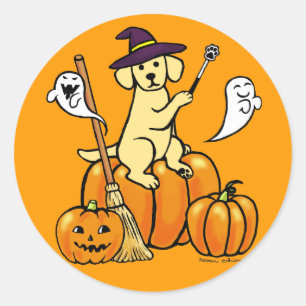 Sticker Rond Halloween Labrador Jaune Dessin 2