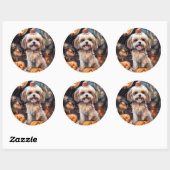 Sticker Rond Halloween Lhassa Apso Avec Peur Citrouille (Feuille)