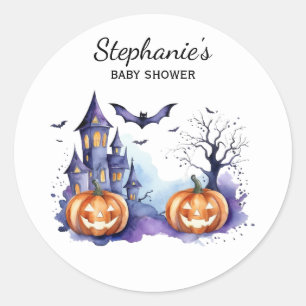 Sticker Rond Halloween Maison hantée Citrouille & baby shower