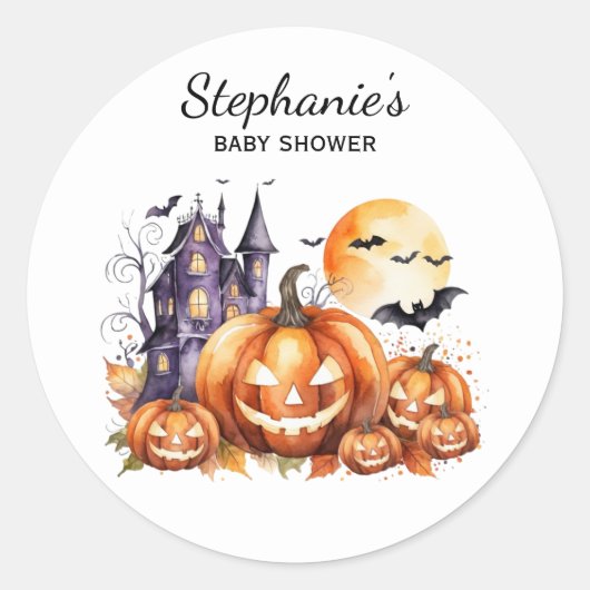Sticker Rond Halloween Maison hantée Citrouille & baby shower (Devant)