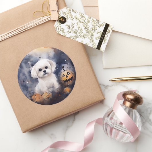 Sticker Rond Halloween Maltais Avec Peur Citrouille (Cadeaux)