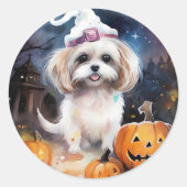 Sticker Rond Halloween Malti Tzu Avec Peur Citrouille (Devant)