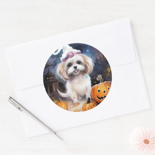 Sticker Rond Halloween Malti Tzu Avec Peur Citrouille (Enveloppe)