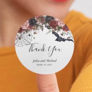 Sticker Rond Halloween Mariage de automne Aquarelle Merci Flora