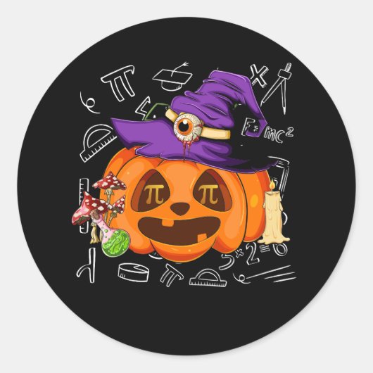 Sticker Rond Halloween Math Enseignant Citrouille Pie Pi Mathém (Devant)