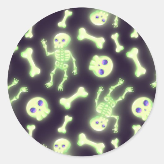 Sticker Rond Halloween mignon Éffrayant brillant squelette os c (Devant)