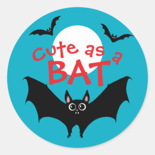 Sticker Rond Halloween mignonne comme chauve-souris drôle bleu