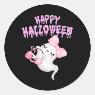 Sticker Rond Halloween mignonne rose Fantôme Automne Vêtements