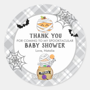 Sticker Rond Halloween Mummy Baby shower merci