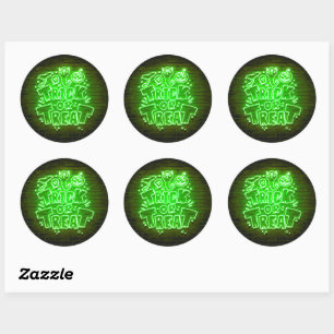 Sticker Rond Halloween Neon Glow Look Green Trreat Party