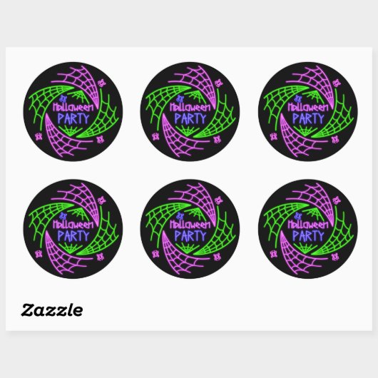 Sticker Rond Halloween Neon Glow Look Spider Web Party (Feuille)