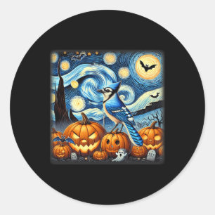 Sticker Rond Halloween Night Blue Jay
