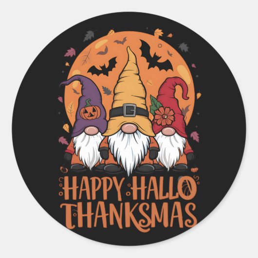 Sticker Rond Halloween Noël Joyeux HalloMerciMas Gnomes (Devant)