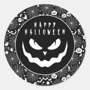 Sticker Rond Halloween noir et blanc Citrouille visage Déplaisa