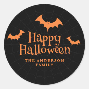 Sticker Rond Halloween noir et orange chauve-souris