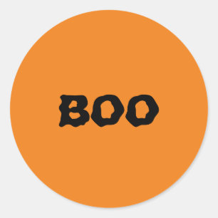 Sticker Rond Halloween noir et orange éffrayant Boo