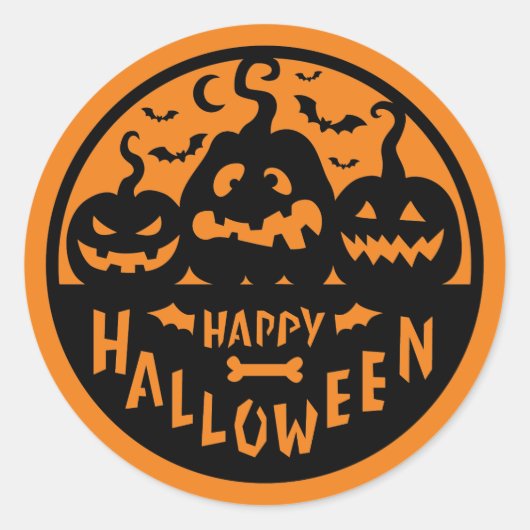 Sticker Rond Halloween noir et orange heureux (Devant)