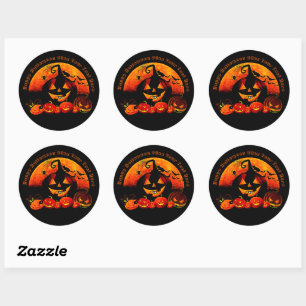 Sticker Rond Halloween Nom Année 20xx Glow Citrouille Chat Web