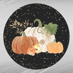 Sticker Rond Halloween Orange Citrouille Gold Floral
