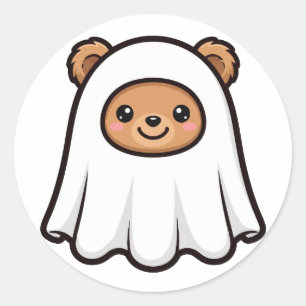 Sticker Rond Halloween Ourson Fantôme Mignon