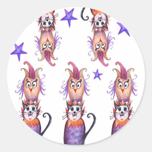 Sticker Rond Halloween Party Stciker Chat. Chouette (Devant)
