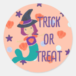 Sticker Rond Halloween Pastel Mermaid sorcière ou traitement