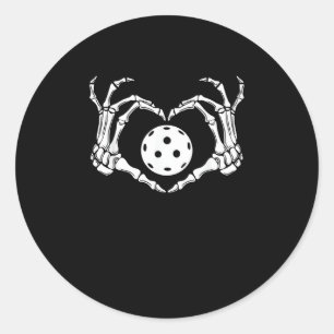 Sticker Rond Halloween Pickle Skeleton Mains de coeur