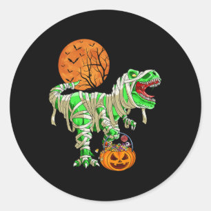 Sticker Rond Halloween pour garçons Dinosaur T-rex Mummy Pumpk