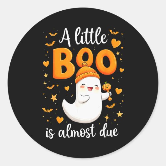 Sticker Rond Halloween Pregnancy Announcement A Little Boo Is A (Devant)