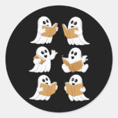 Sticker Rond Halloween Professeur Ghost Lecture Livres Librairi (Devant)