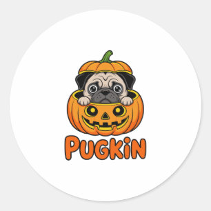 Sticker Rond Halloween Pugkin, chien Citrouille Carlin