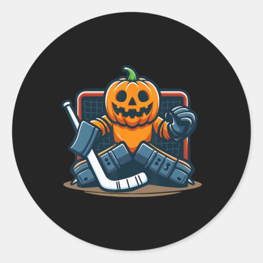 Sticker Rond Halloween Pumpkin Ice Hockey Goalie (Devant)