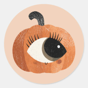 Sticker Rond Halloween Quirky Cute Cyclop Citrouille Aquarelle