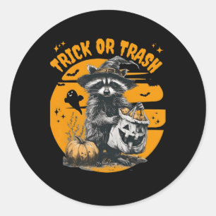 Sticker Rond Halloween Raccoon Trac Ou Trash Retro Raccoons Vi