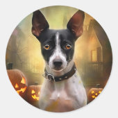 Sticker Rond Halloween Rat Terrier Avec La Peur Citrouille (Devant)