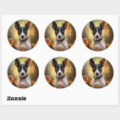 Sticker Rond Halloween Rat Terrier Avec La Peur Citrouille (Feuille)