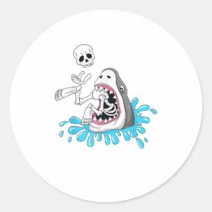Sticker Rond Halloween requin mange squelette drôle