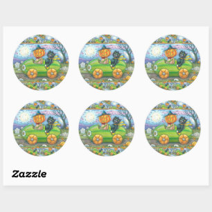 STICKER ROND HALLOWEEN ROAD TRIP, JACK ET CHAT NOIR AMIS