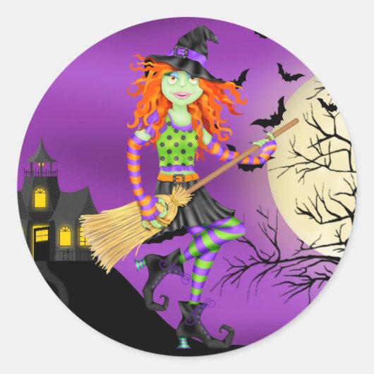 Sticker Rond Halloween Rocking Witch - SRF (Devant)