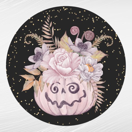 Sticker Rond Halloween rose Citrouille Floral