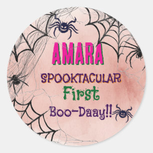 Sticker Rond Halloween Rose et araignées Anniversaire Hallowee