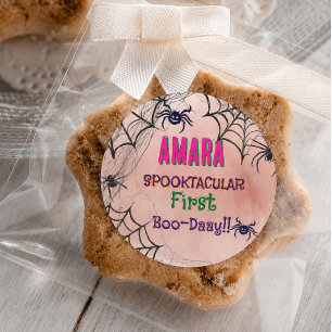 Sticker Rond Halloween Rose et araignées Anniversaire Hallowee